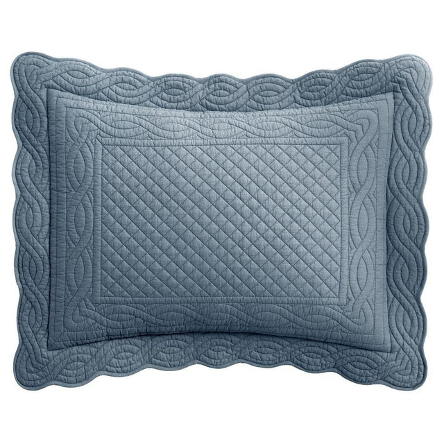 Heirloom Scallop Quilted Sham, Steel Blue, Standard, Set of 2