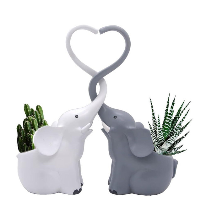 MONMOB 2PCS Elephant Love Planters Pots Elephant Key Holder Art Figurines Home Living Room Aesthetic Decor Floating Shelf Coffee Table Office Desk Bathroom Counter Decor & as a Housewarming Gift