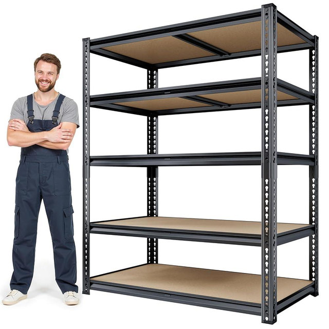 CypBed 72" H Storage Shelves with Reinforced,2250LBS Garage Shelving,Adjustable Metal Shelving Unit,Garage Shelve Heavy Duty for Basement, Warehouse, Kitchen,35.6" W × 16" D × 72" H, Black