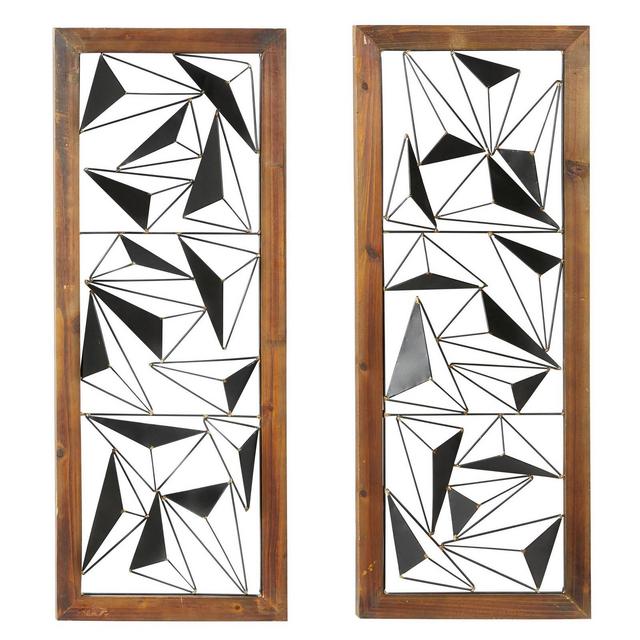 (Set of 2)39" x 15" Contemporary Prism Wood and Metal Wall Decor - Olivia & May