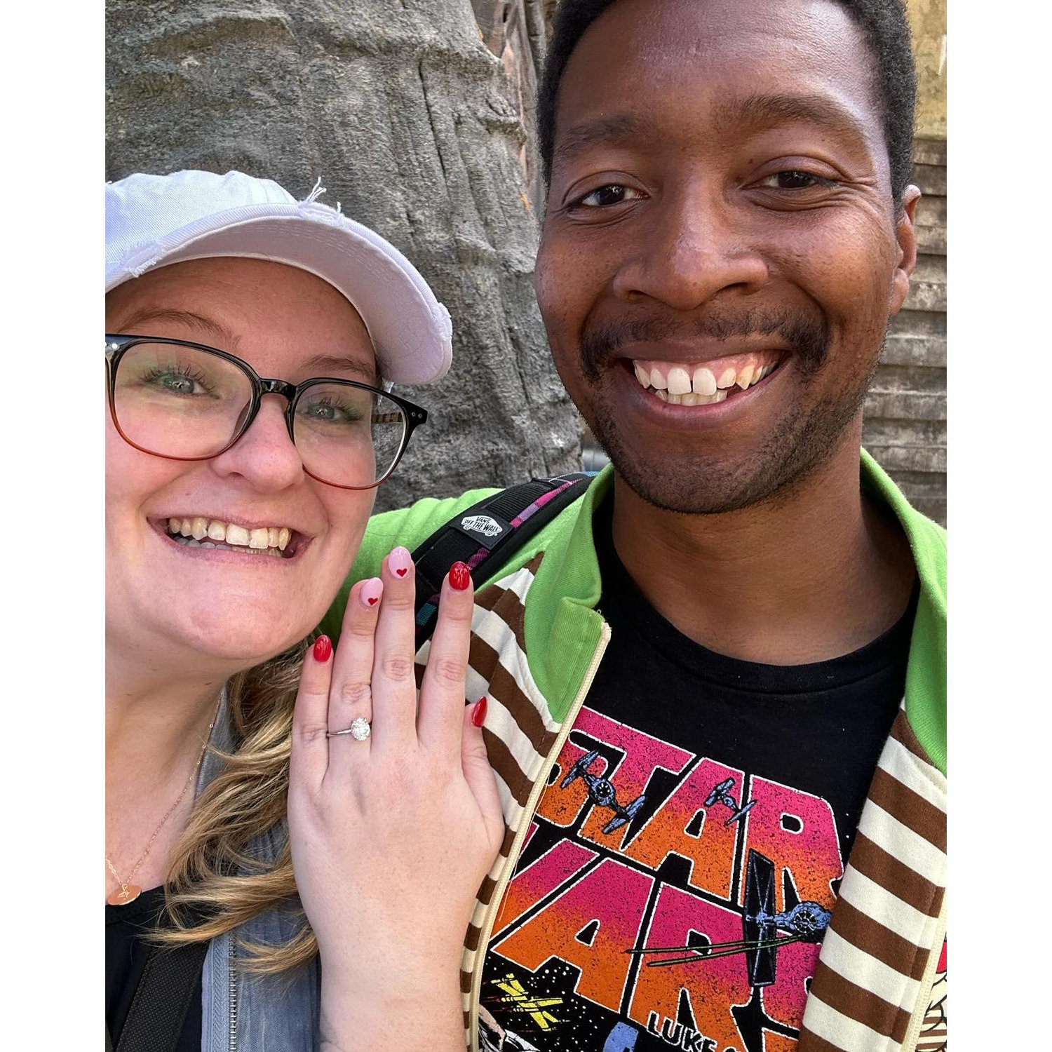 The day corey proposed!  In Galaxy's Edge at Disney World.