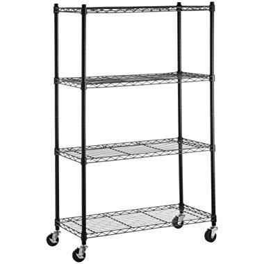 AmazonBasics 4-Shelf Shelving Storage Unit on 3'' Wheel Casters, Metal Organizer Wire Rack, Black (36L x 14W x 57.75H)