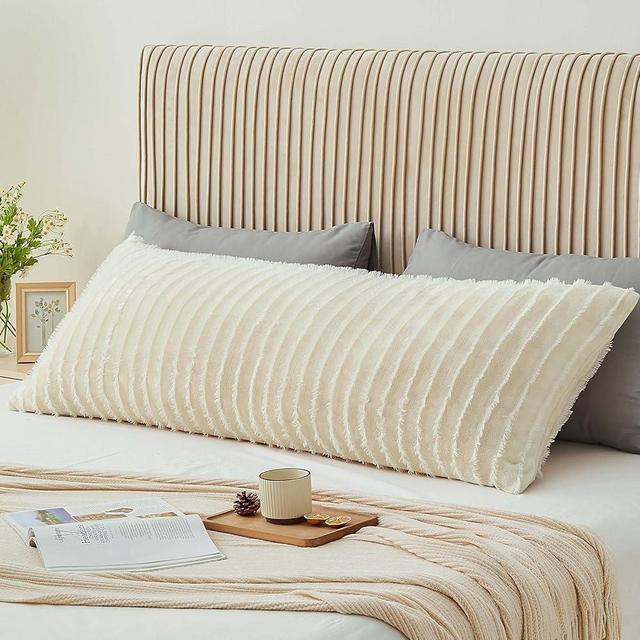 BEDELITE Body Pillow Cover with Zipper Closure, Decorative Boho Fleece Body Pillow Case Cover 20 x 54 Inches, Luxury Fluffy Plush Long Body Pillow Pillowcase for Fall and Winter(Beige-Boho)