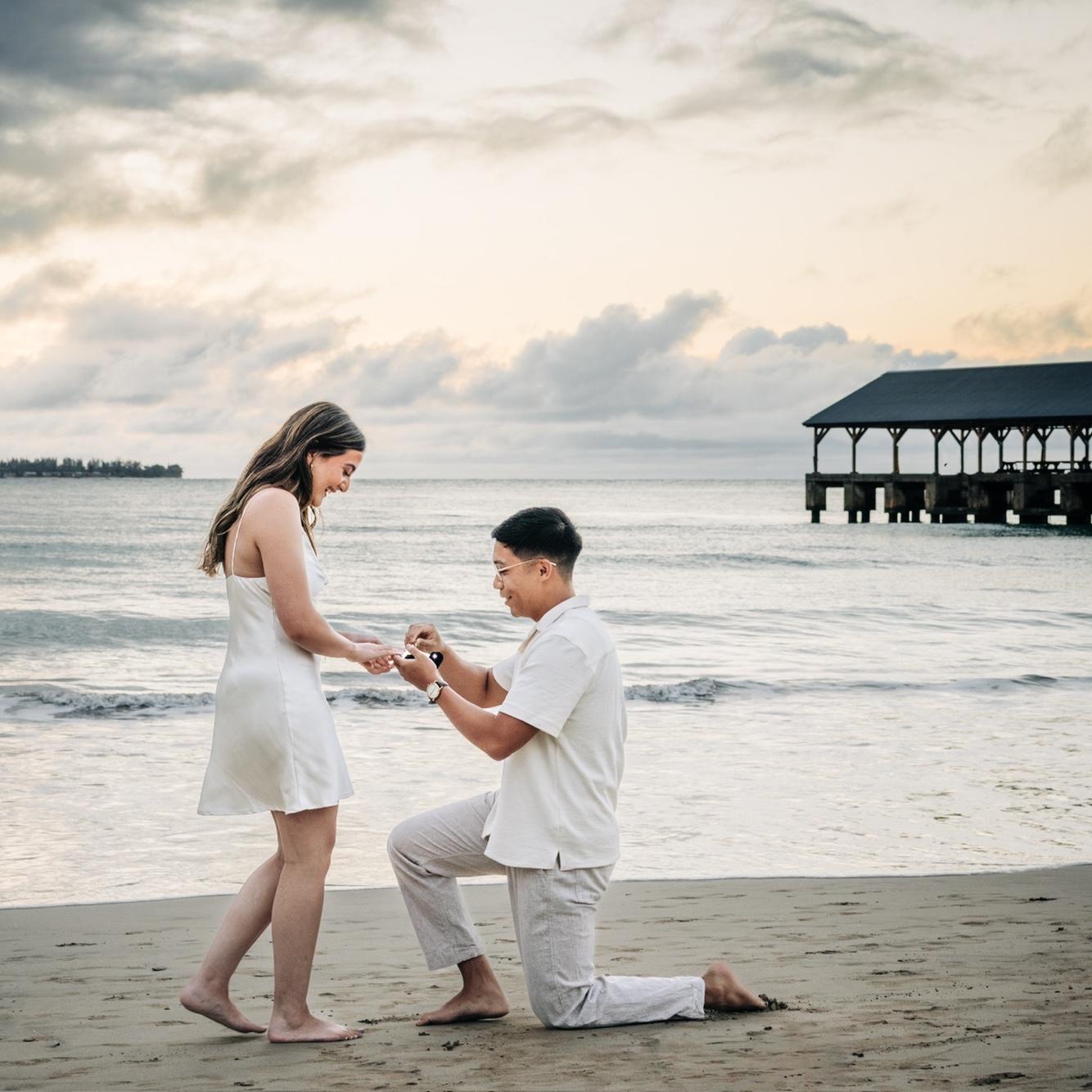 October 2023 - Nolan proposing at Hanalei Bay in Kauai. It was the happiest day of our lives!
