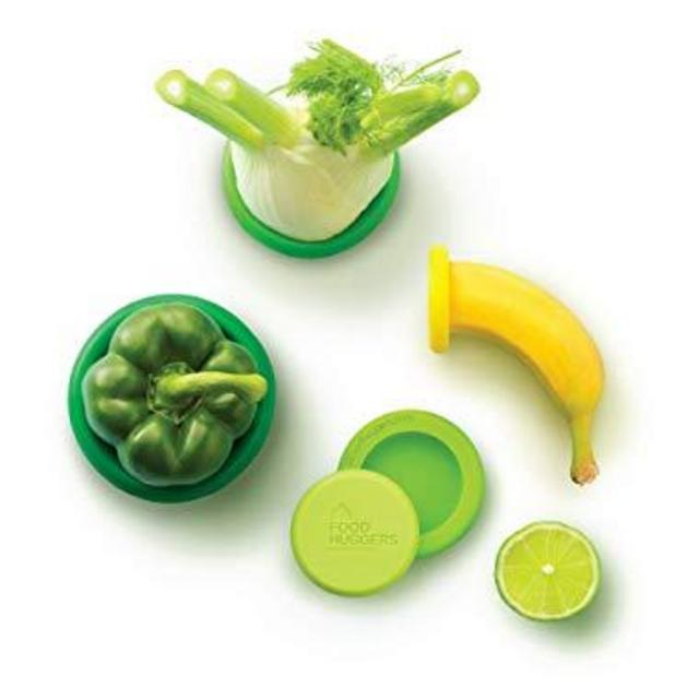 Food Huggers Reusable Silicone Food Savers Set of 5 (Fresh Greens) - Patented Product