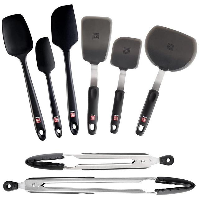 DI ORO 8 Piece Silicone Kitchen Utensil Set - 600°F Heat-Resistant Rubber Kitchen Turner Spatulas, Seamless Silicone Spatulas, and Kitchen Tongs - Dishwasher Safe Cooking and Baking Tools (Black)