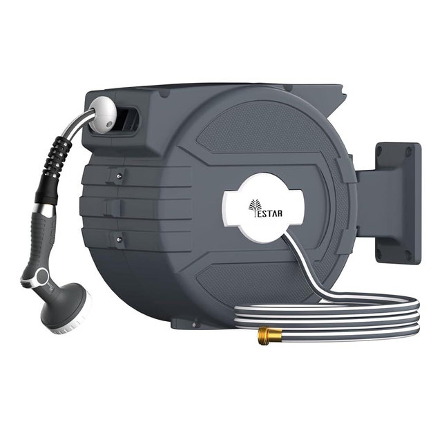 Retractable Garden Hose Reel 1/2 in x65 ft, Garden Water Hose Reel with 10- Function Sprayer Nozzle, Any Length Lock/Automatic Slow Return System,180° Swivel Bracket