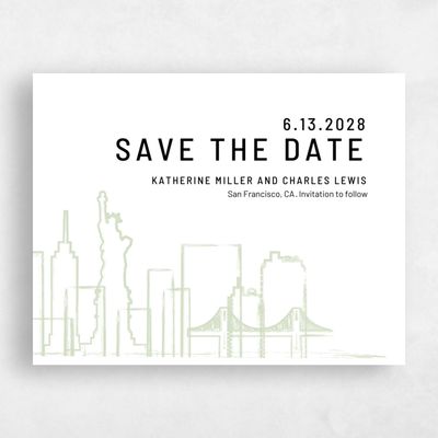 Mint, Green Wedding Save the Date - Manhattan Skyline