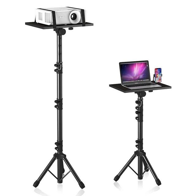 DECOSIS Projector Stand Tripod, Laptop Tripod Stand Adjustable Height from 23.5 to 63.5 inches with Gooseneck Phone Holder, Laptop Floor Stand for Office, Home, Stage, Studio, DJ Racks Holder Mount