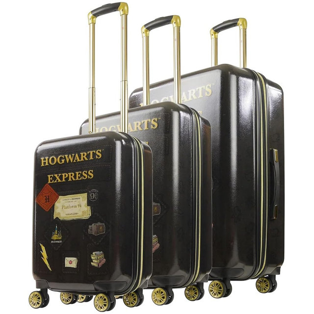 FUL Harry Potter 3 Piece Set Rolling Luggage, Hogwarts Express Hardshell Suitcases with Spinner Wheels, 21/25/29 Inch, Black