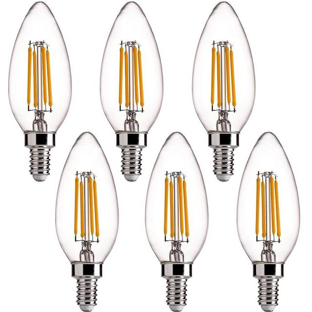 FLSNT 60W Equivalent LED Chandelier Light Bulbs, Dimmable, E12 Base, Clear B11 LED Filament Candelabra Bulbs, 2700K Soft White, 6 Pack