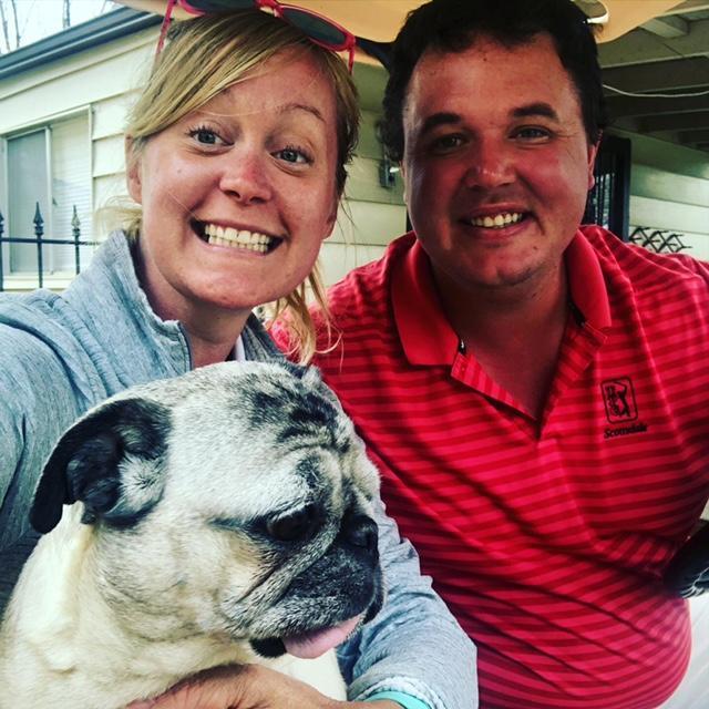 Hanging out in the golf cart with Olive during quarantine.