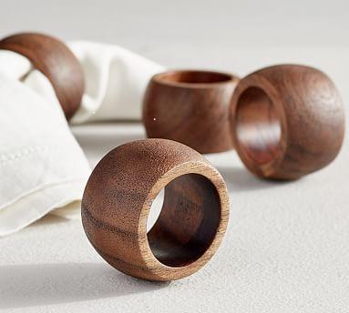 Chateau Acacia Wood Napkin Rings-Brown S/4