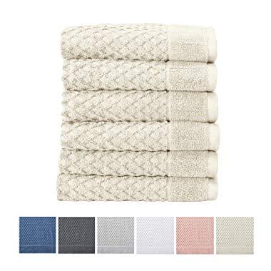 Great Bay Home 100% Cotton Hand Towel Set (16 x 28 inches) Highly Absorbent, Textured Luxury Hand Towels. Grayson Collection (Set of 6, Ivory)