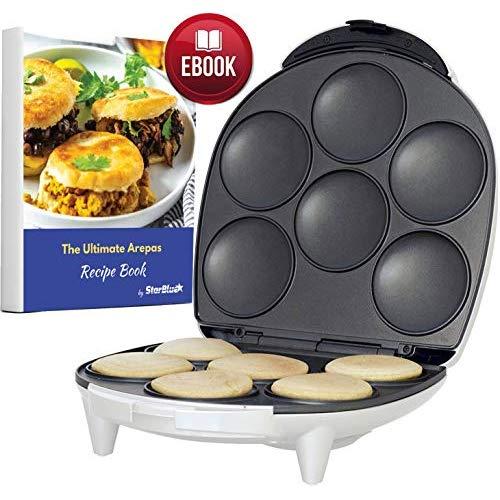 Arepa Maker by StarBlue with FREE Recipes eBook - Quick and Electric Arepa Maker making 6 Venezuela and Colombia styles Arepas in 6 minutes AC 120V 60Hz 1200W