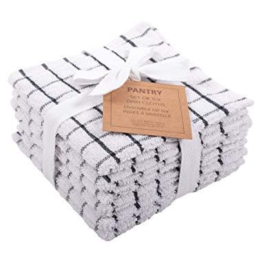 KAF Home Pantry 100% Cotton Checkered Grid Dish Cloths | Set of 6, 12 x 12 Inches | Absorbent and Machine Washable | Perfect for Cleaning Counters, and Any Household Spills - Black