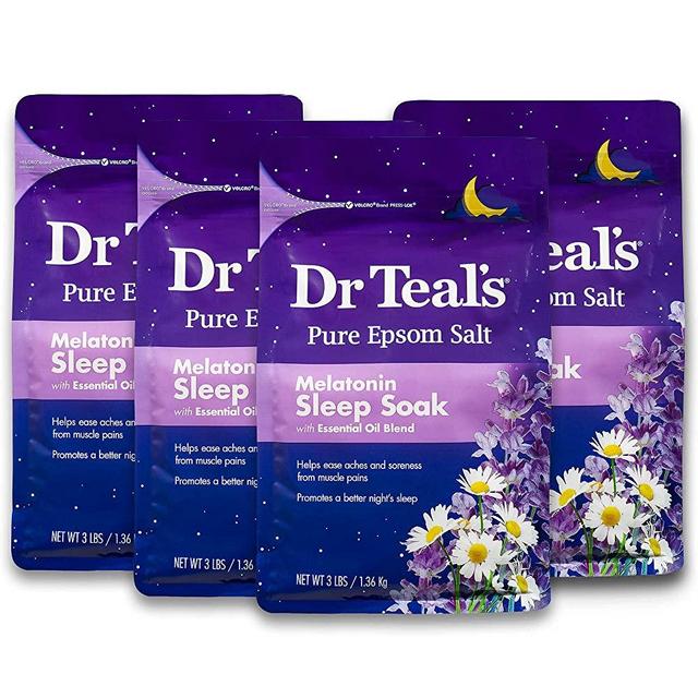 Dr Teal's Pure Epsom Salt, Melatonin Sleep Soak with Essential Oil Blend, 3 lb (Pack of 4)