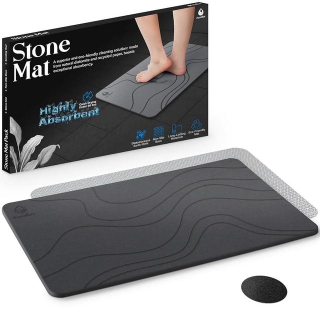 AQUAFLUX Stone Bath Mats for Bathroom,Stone Bath Mat, Premium Indoor & Outdoor Bathmat, Stone Drying Mat, Diatomite Bath Stone Mat, Non-Slip Stone Drying Mat, Dark Grey White(60 * 39cm)