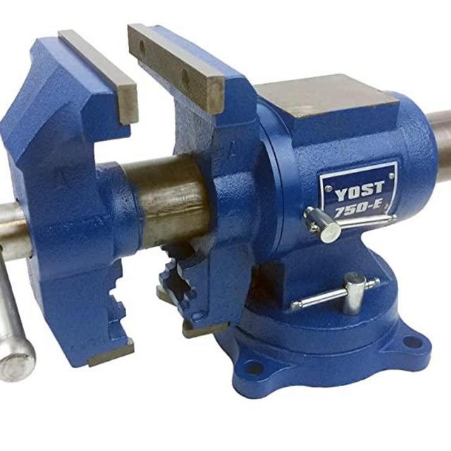 Yost 5" Heavy-Duty Bench Vise, Double Swivel Rotating Vise: Head Rotates 360° Vertically, Body Rotates 360° Horizontally In The Interlocking Geared Swivel Base, (Model 750-E; 1-Pack)