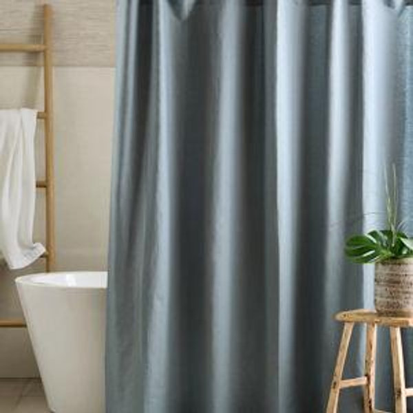 Dusty Blue European Linen Shower Curtain | Quince