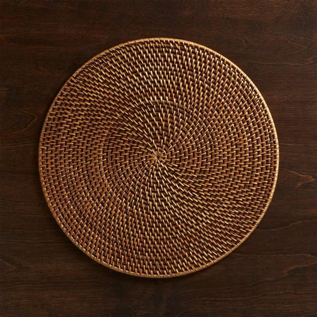 Crate and Barrel Artesia Round Honey Woven Rattan Placemat