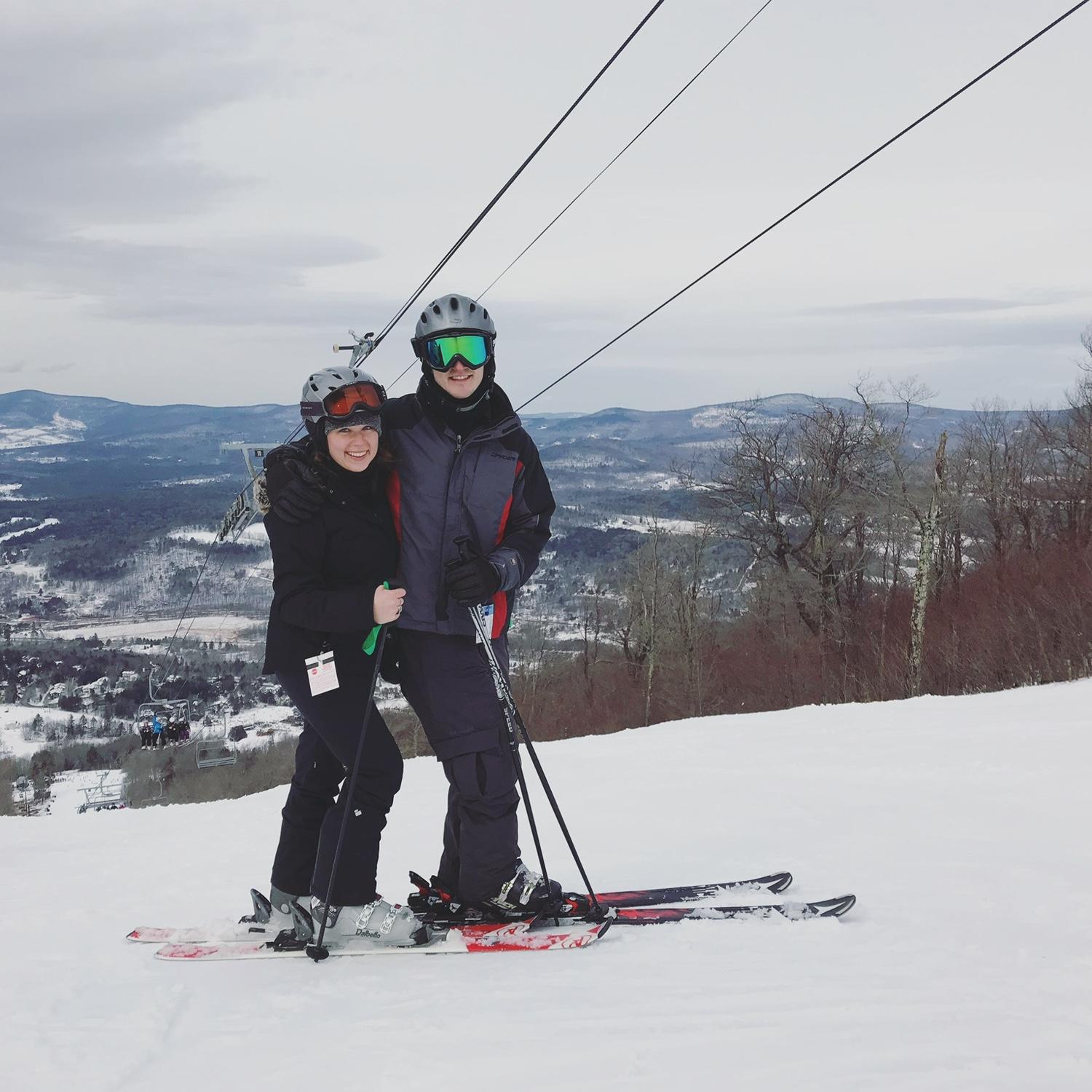 Our first trip and photo as a couple, skiing together at Windham Mountain in February 2018