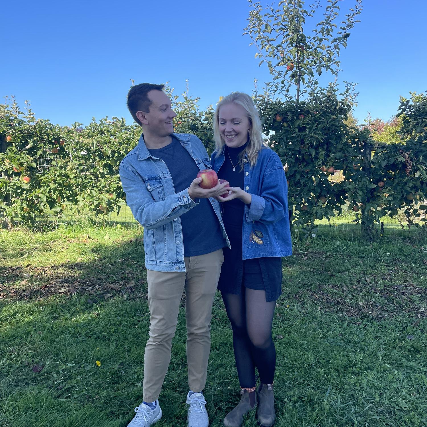 Our first fall together, going apple picking with John and Serena.