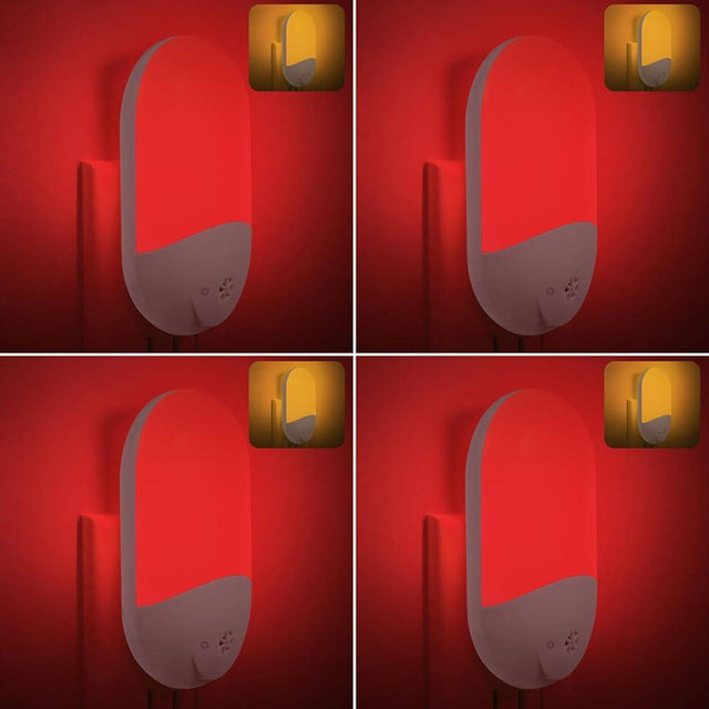 Finezeal 670nm Red & Amber Light Night Light Plug into Wall for Sleep[4 Pack] - Zero Blue Light, Dusk to Dawn Sensor Auto On/Off LED Red Night Light for Nursery Bedroom Bathroom