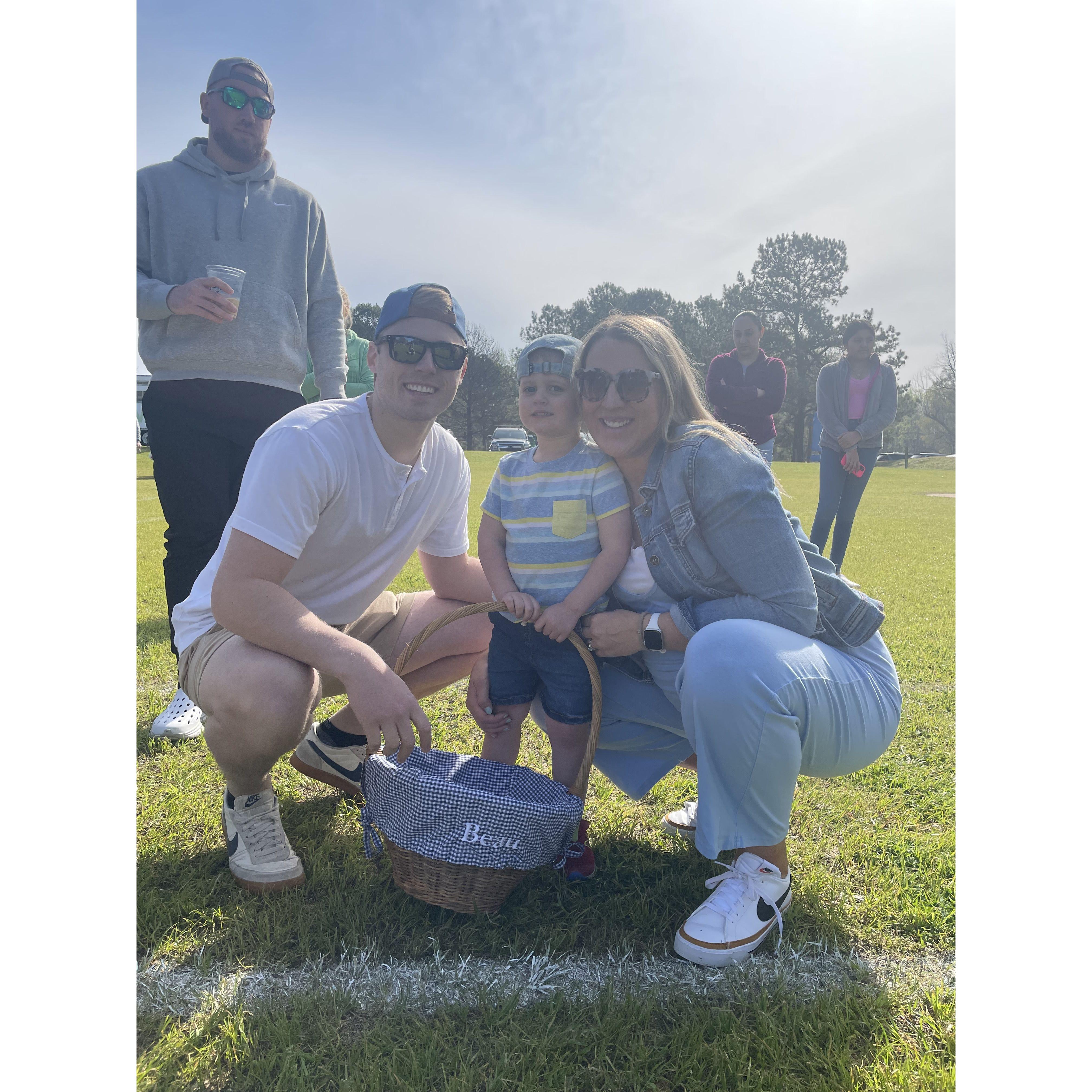 Kayla, Nate, Skyler and Beau at the egg hunt in N.C.