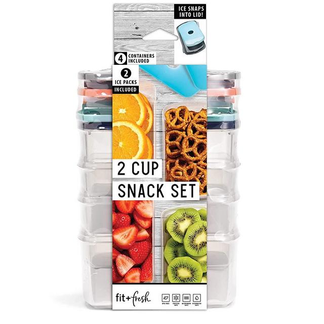 Fit & Fresh 2-Cup Portion Control Container Set with Reusable Ice Packs, Multicolor (Set of 4)