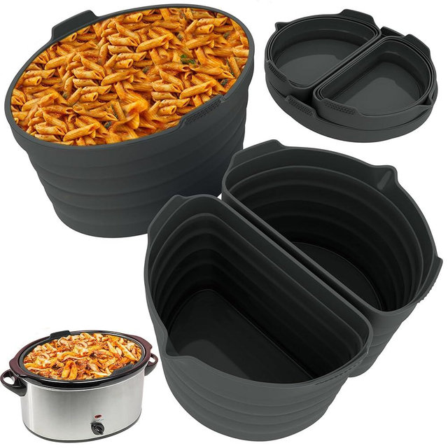PREMIUM QUALITY: Tasmai 3 Pack, Crock pot liners, 6-8 Quart Slow Cooker Liners, Reusable Silicone crockpot liner, Crockpot liner, Crock pot divider, Crockpot divider insert (7-8 Quart (Gray))