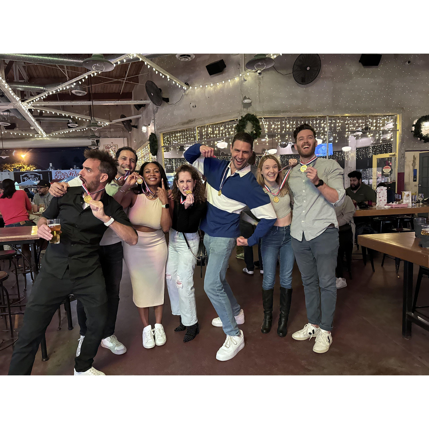 Celebrating our engagement and cross-country move with friends in LA💙 Pictured: the most enthusiastic (and also possibly worst performing) beach volleyball team of the season - Spiked Punch!🏐🍹