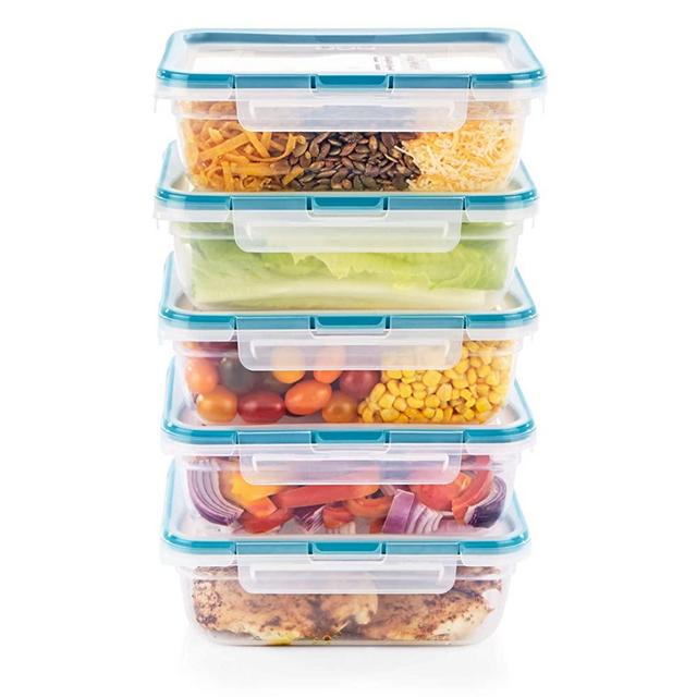 Snapware Total Solution Plastic Meal Prep and Food Storage 10-Piece Set (8.5-Cup Rectangular Containers, BPA Free, Leakproof Lids, Microwave, Dishwasher and Freezer Safe), Clear
