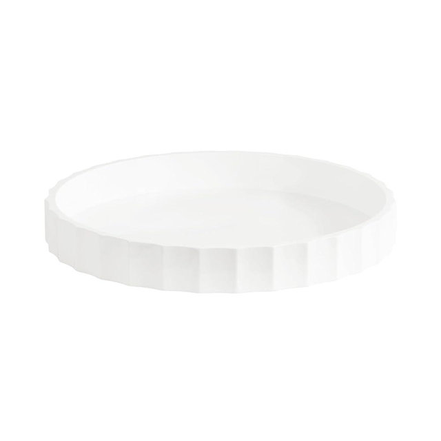 Kate and Laurel Lissi Decorative Round Tray with Wavy Design, 16 Inch Diameter, White, Modern Scalloped Circle Serving Tray for Coffee Table Ottoman, Dining Table, or Entryway Catch-All Tray