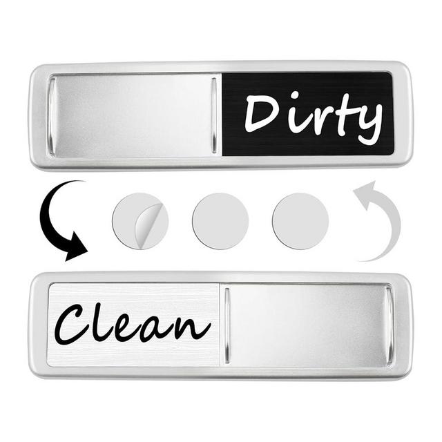 Utuichuo Dishwasher Magnet Clean Dirty Sign, Slide Strong Clean and Dirty Magnet Indicator for Dishwasher, Non-Scratch, Easy to Read, Self-Adhesive Stickers for Non-Magnetic Dishwasher（Black White）