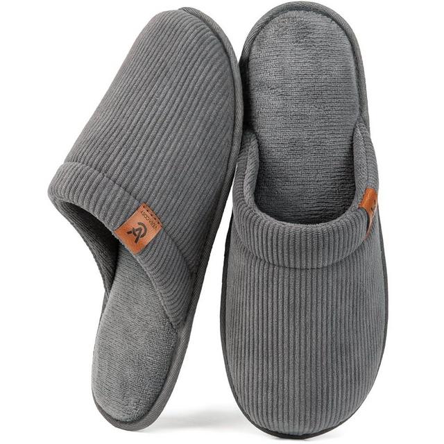 VeraCosy Men's Corduroy Scuff Slippers Soft Comfy Memory Foam Non-slip Indoor House Shoes