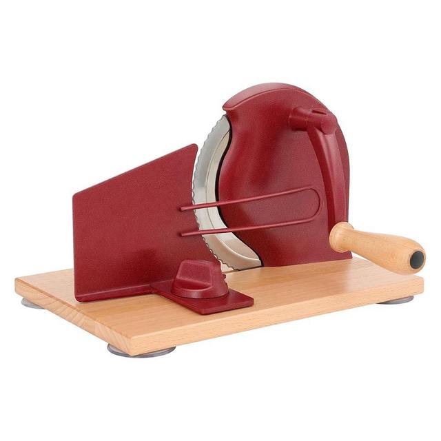 CAWIU Manual Bread Slicer with Hand Crank- Adjustable Thickness Bread Cutter for Even Slices, Perfect for Homemade Sourdough, Sandwich, and More, Red