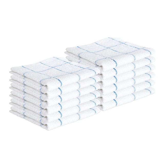 Arkwright Windowpane Cotton Terry Dishcloths - (Pack of 12) Bulk Absorbent Kitchen Tea Hand Towels, Dish Washing Cloths for Cooking, Drying Dishes, and Cleaning, 12 x 12 in, Blue
