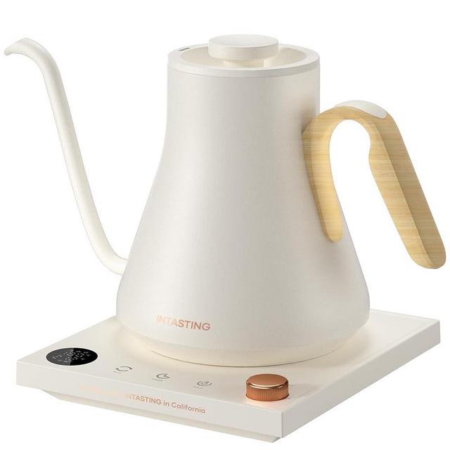 Electric Kettles, INTASTING Gooseneck Electric Kettle, ±1℉ Temperature Control, Stainless Steel Inner, Quick Heating, for Pour Over Coffee, Brew Tea, Boil Hot Water, 0.9L (Cream White)