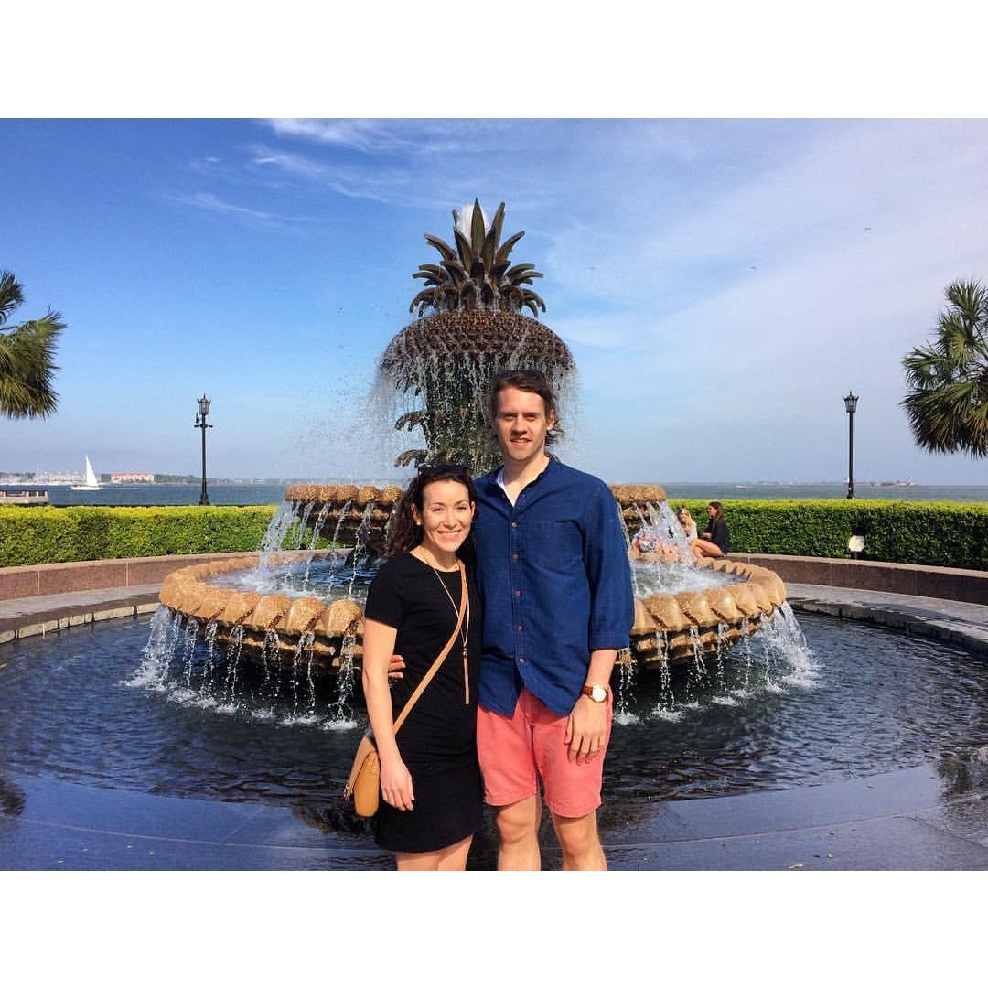 Charleston in front of the famous pineapple fountain in 2017