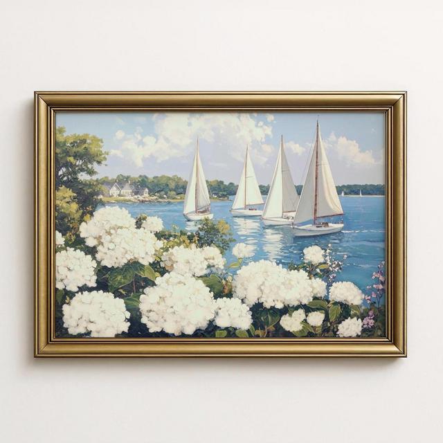Nantucket Harbor Sailboat Art Hydrangea Coastal Wall Art Decor Seaside Travel Artwork Living Room Decor Beach Themed Gift Preppy East Coast