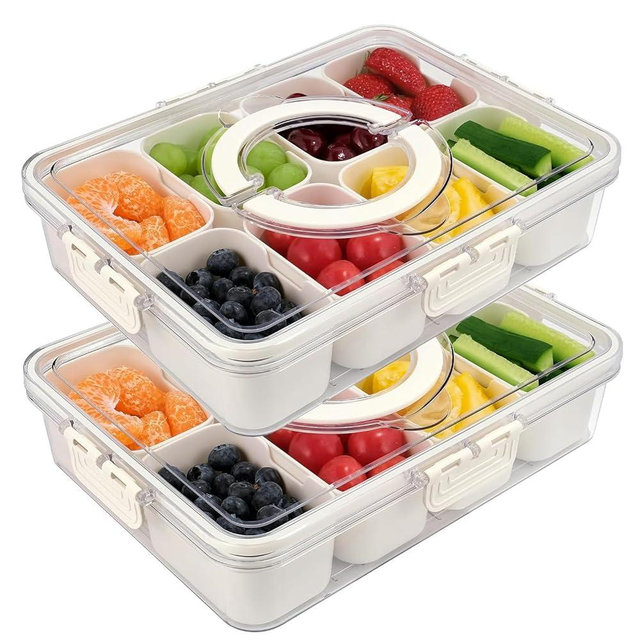 UPTRUST Snackle Box Container, Premium 2-Pack Divided Serving Tray & Lid with 8 Compartments, Durable Snackle Boxes for Travel & Parties – Snack box container, Perfect for Treats & Gifts