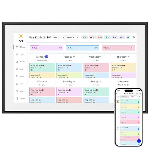 BQQJDD 15.6 Inch Digital Calendar & Chore Chart, Smart Weekly and Monthly Planner, 1080P IPS Touchscreen Display. Ideal for family schedules—includes wall mount and desk stand, and even lets you share photos.