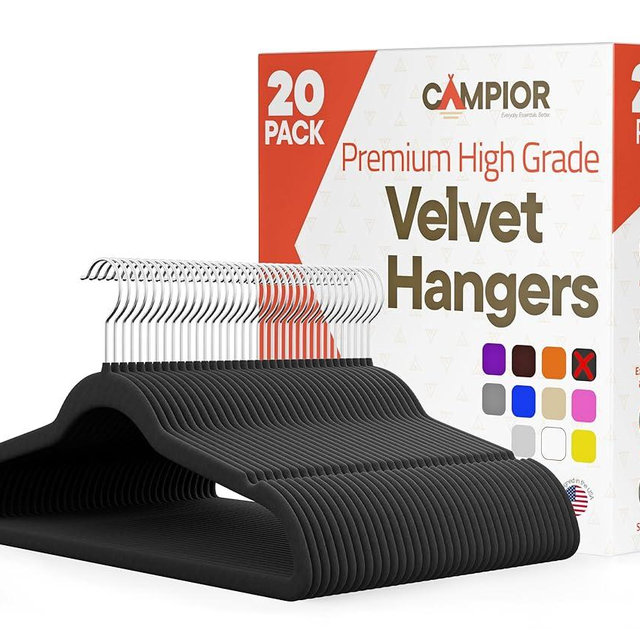 Black Velvet Hangers 20 Pack – 360° Swivel Hook, Non-Slip and Space Saving Hangers, Heavy-Duty 11 lbs Weight Capacity - Smooth Velvet Finish for Crease-Free Clothes and Effortless Closet Organization