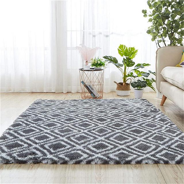 Rainlin Minimalist 6'x9' Plush Area Rug, Gray Indoor Fuzzy Carpets Faux Fur Alfombras Living Room Bedroom Trellis Geometry Pattern Rug for Entryway Nursery Dining Room Thick Hight Pile Rugs