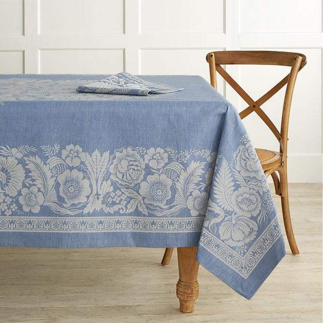 Vintage Floral Jacquard Tablecloth, 70 X 108", Blue