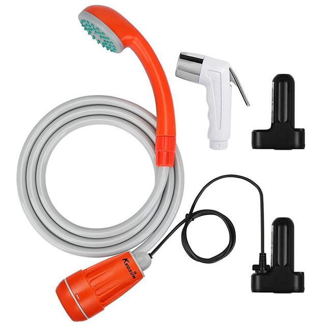 KEDSUM Portable Camping Shower, Camping Shower Pump with Detachable USB Rechargeable Batteries, Portable Outdoor Shower Head for Camping, Hiking, Traveling(+ Handheld Bidet Toilet Sprayer)