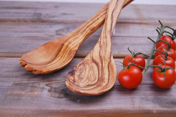 Salad server in olive wood