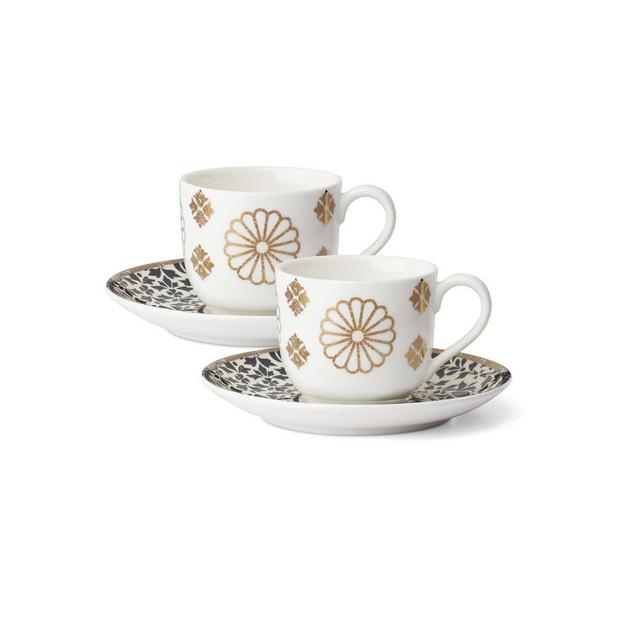 Lenox Global Tapestry Sapphire Gold Espresso Set/2 Cup & Saucer