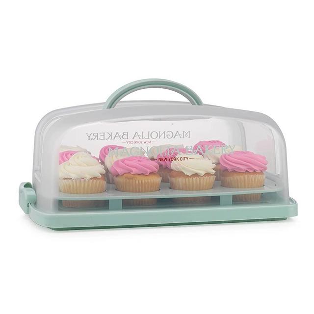 Magnolia 2in1 Cupcake Carrier and Cake Keeper with Lid, Cupcake Box to Fit 12, Sturdy, BPA-Free Cupcake Holder with Two Secure Side Closures, Dishwasher Safe (R40-88857)